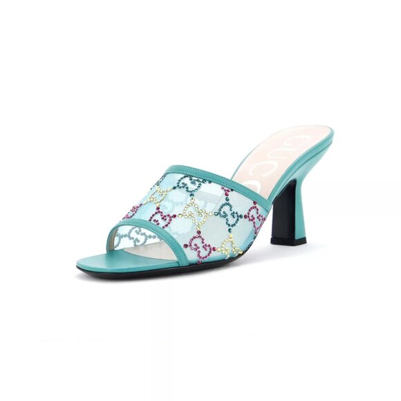NIB Gucci blue transparent mesh crystal GG sandals IT 39 US 9 - Picture 1 of 9